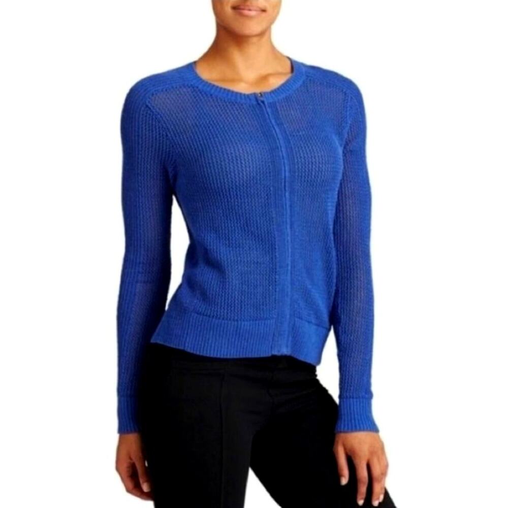 ATHLETA Open Knit Full Zip Cardigan Sweater Small in Caspian Blue